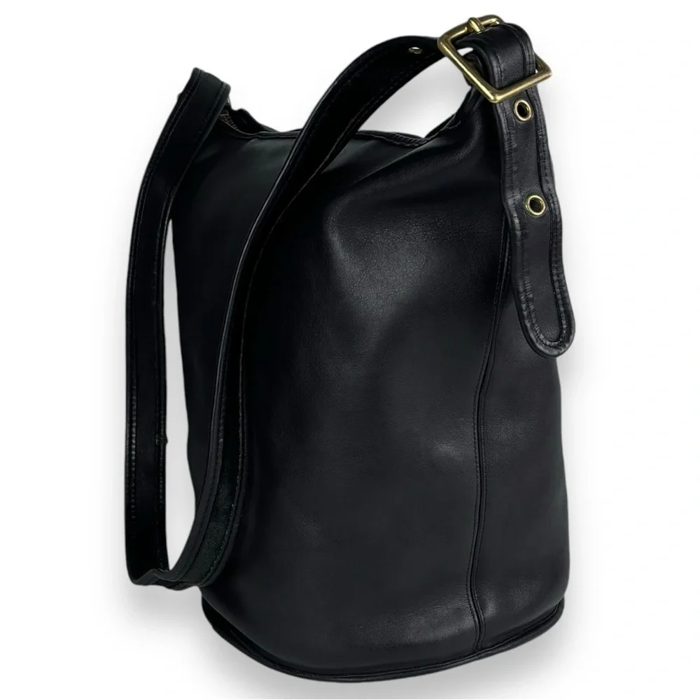COACH VINTAGE 80S EXTRA LARGE BLACK GLOVETAN LEATHER CLASSIC DUFFLE SAC FEED BAG